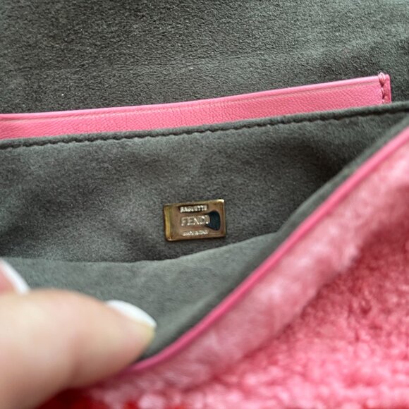 FENDI Baguette NM Bag Zucca Shearling Mini Purse Bubblegum Rosso - Picture 8 of 13